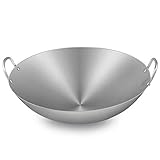 XCJJ Pentole Pentole Wok - Padella non rivestita non rivestita, Wok/padella grande professionale, con manico per supporto, Wok multiuso, Padella 34-80Cm, Silver-60Cm,Argento,80CM