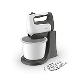 Moulinex HM4641 Prep'Mix+ Sbattitore Elettrico 500 W, con Fruste e Ganci Impastatori in Acciaio Inox per Mescolare, Sbattere e Montare, Recipiente Autorotante da 2.5 L, 5 Velocità e Impostazione Turbo