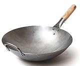 Wok Tradizionale in Acciaio al Carbonio Battuto a Mano con Manico in Legno e Acciaio (diametro 35,6 cm, Fondo Tondo)/731W88 di Craft Wok