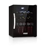 Klarstein Beersafe Onyx - Mini Frigo, Minifrigo da Camera, Frigorifero Piccolo, 5 Regolazioni, 42dB, 2 Ripiani Flessibili in Metallo, Luce LED, Sportello in Vetro con Telaio, Nero, 60 L