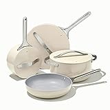 Caraway Set di pentole in ceramica antiaderente, con anima in alluminio e manici in acciaio inox, eleganti soluzioni di conservazione incluse, colore: Crema