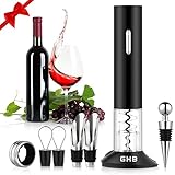 GHB Cavatappi Elettrico Apribottiglie 8pcs Professionale con Tagliacarte, Acciaio Inossidabile, Tappo del Vino, Versatore, Tappo di Tenuta per Vino, Anello per Vino