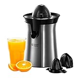 Russell Hobbs Spremiagrumi Elettrico, Bicchiere Grande e Piccolo, Rotazione bidirezionale (destra/sinistra), Antigoccia, lavastoviglie ok, 60 W, senza BPA, Acciaio Inox, 22760-56