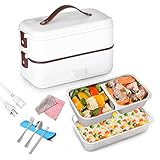 WILDKEN 300W Scaldavivande Elettrico 3 in 1 per Ufficio, Lunch Box Elettrico in Acciaio Cuocere a Vapore, Lunch Box Elettrico Multifunzione con Cucchiaio e Forchetta