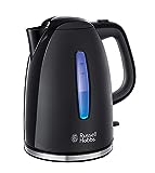 Russell Hobbs Bollitore acqua Elettrico, 1.7 L, 2400 W, Energy Saving ok, Luce Blu, Filtro anticalcare rimovibile e lavabile, Texture Plus Nero, 22591-70