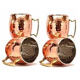 Tazze Zap Impex Pure Copper Nickel Martellate, Manico in Ottone, Martellate, Moscow Mule, 455ml, Set di 4