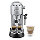 De'Longhi Dedica EC685.M Macchina da Caffè Espresso Manuale e Cappuccino, Caffè in Polvere o in Cialde E.S.E., Spegnimento Automatico, Serbatoio Estraibile 1L, Scaldatazze, Potenza 1350W, 15bar,Metal