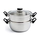 Quid 5759386-Vaporiera Pentola 22 cm con coperchio Inox Quid, in acciaio, dimensioni: 30 x 21 x 16 cm