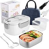 Elettrico Scaldavivande 220V/12V/24V, Lunch Box Elettrico 60W per Auto e Lavoro, porta pranzo elettrico di Acciaio Inossidabile con comparti,Viene fornito con Borsa Termica (Grigio)