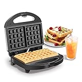 Aigostar Neil - Piastra per Waffle a 2 fette da 800W. Macchina per waffle elettrica antiaderente, in acciaio inox. Manico a tocco freddo e piedini antiscivolo