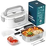 TRAVELISIMO Scaldavivande Elettrico Portatile 3 in 1 per Auto Camion e Ufficio 220V+12V+24V, Riscalda Il Cibo in Pochi Minuti, Porta Pranzo Portatile Doppio Voltaggio di Acciaio Inossidabile 1.5L 60W