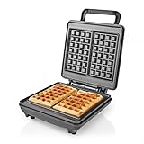 NEDIS KAWP210FBK - Piastra per waffle, Belgium shaped waffles, 22 x 12,5 cm, 1200 W, controllo automatico della temperatura, ABS, alluminio, grigio